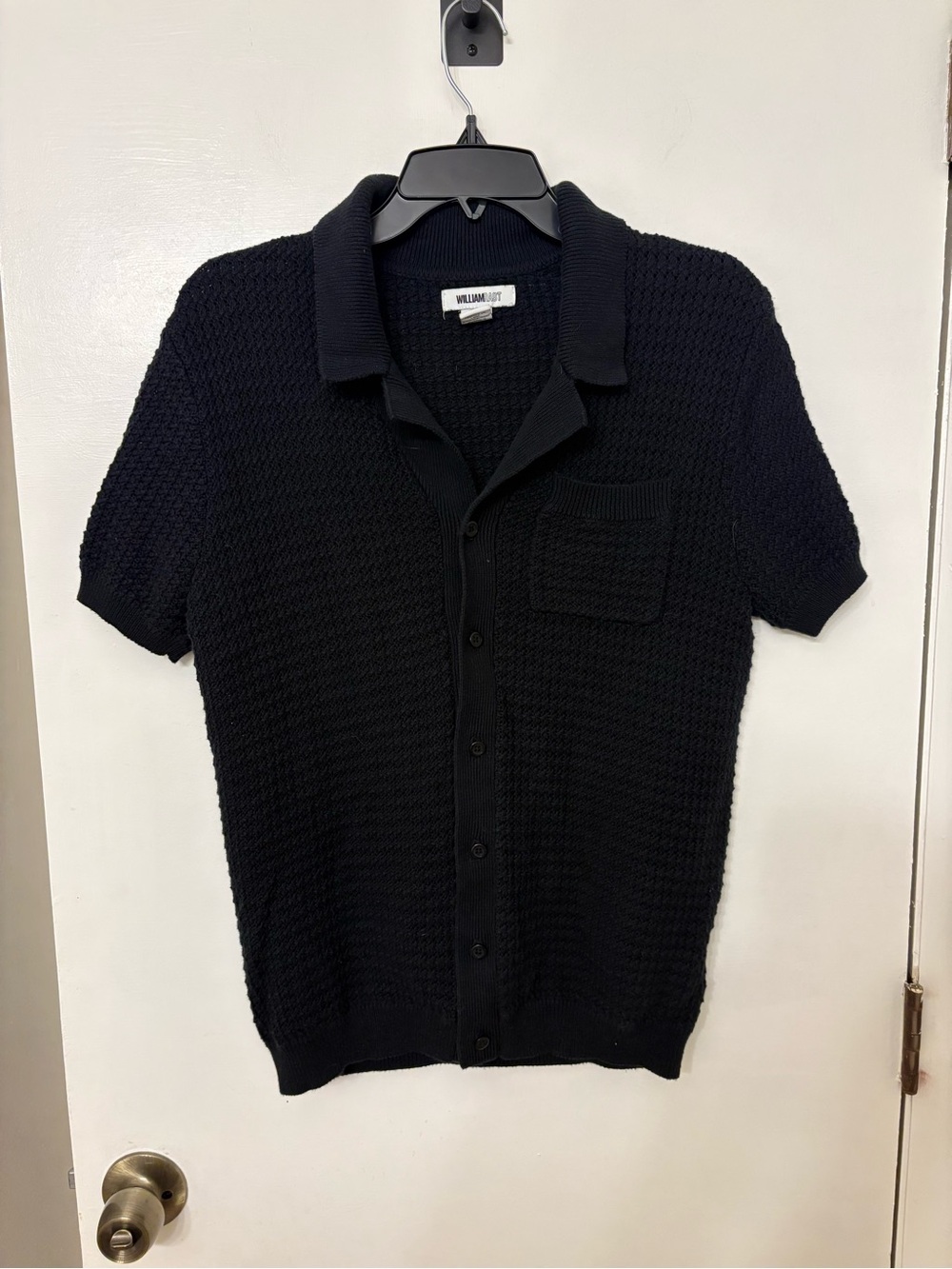 William Rast Black Knit Sweater Polo S Eclectic Grandpa Short Sleeve Cardigan